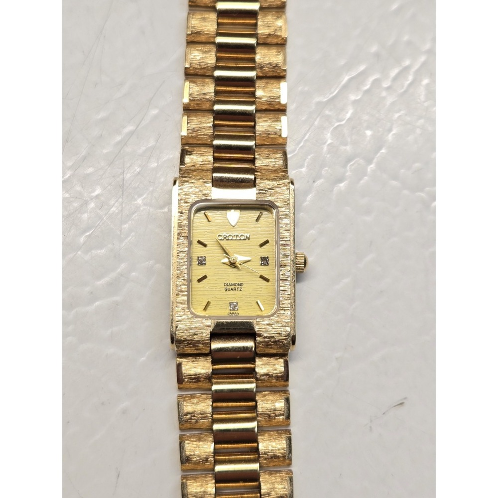Croton Women's Dress Watch 23K Gold Plate Stainless Diamond Quartz Watch